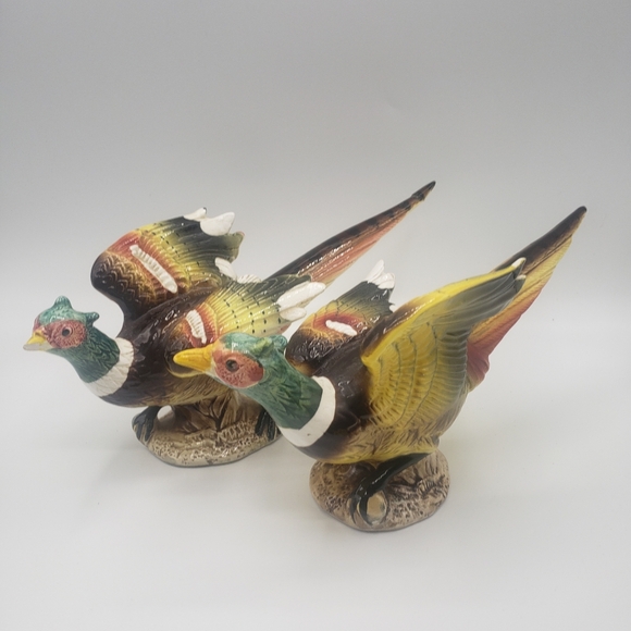 Vtg Porcelain Pheasants Japan Marked One Has Repair On Tail 10.25" - Picture 1 of 5